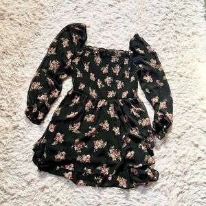 Floral Whimsical Witchy Cottage Core Peasant Prairie Smocked Dress Women L Indie